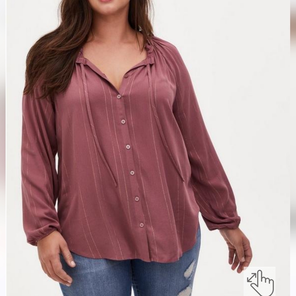 Torrid Crinkle Gauze With Lurex Peasant Blouse